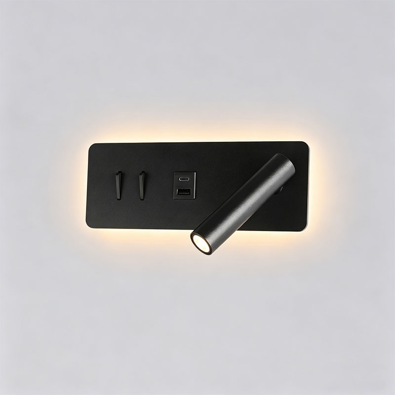 Kinkiet ścienny LED z podw&oacute;jnym światłem przy ł&oacute;żku i ładowaniem przez USB typu C - Oteshen LBD6820CD-9 Obrotowy kinkiet 9W