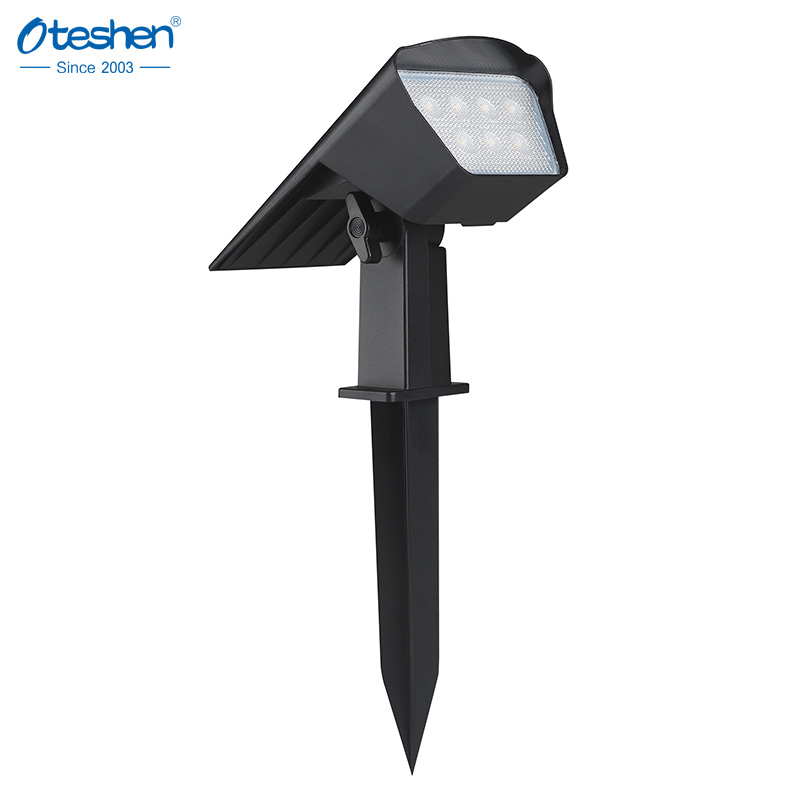 Lampe solaire &agrave; pointe LED 1.3W 3CCT ABS 2 en 1, projecteur de paysage ext&eacute;rieur &agrave; montage au sol et mural IP65 Oteshen SL1931 / SL1931T